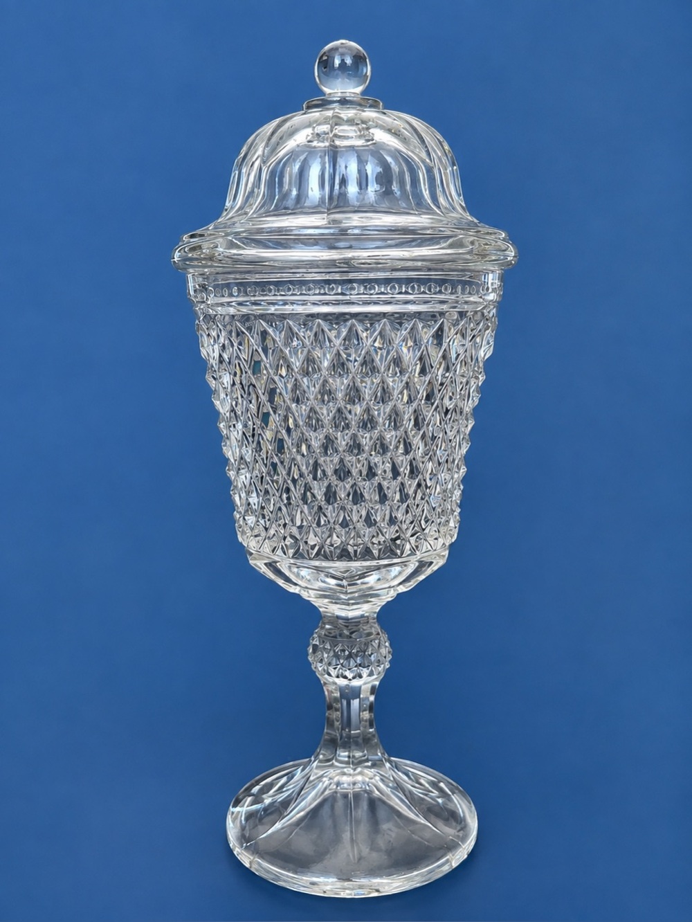Apothecary Jar - Clear Cut Glass Lidded Pedestal Candy Dish